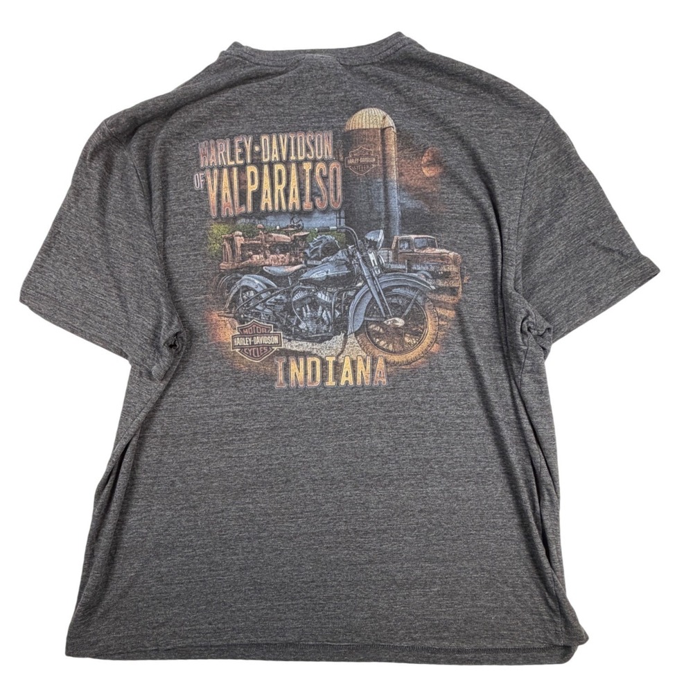 Harley Davidson Valparaiso Indiana T-Shirt Mens Charcoal Grey Graphic Tee XL